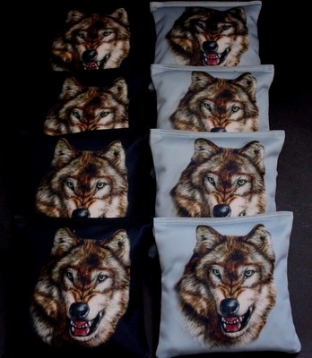 WILDERNESS SPIRIT ANIMAL WOLF GRAY BLACK  ACA Regulation Cornhole Bean Bags B234