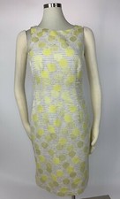 Ann Taylor Ivory Yellow Tweed Polka Dot Textured Sheath Dress 12 Excellent