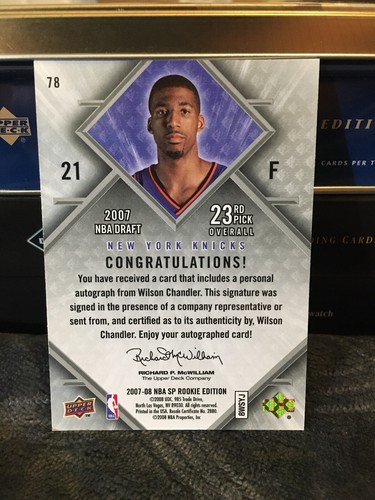 2007-08 SP ROOKIE RC EDITION AUTOGRAPH WILSON CHANDLER New York Knicks - Picture 2 of 2