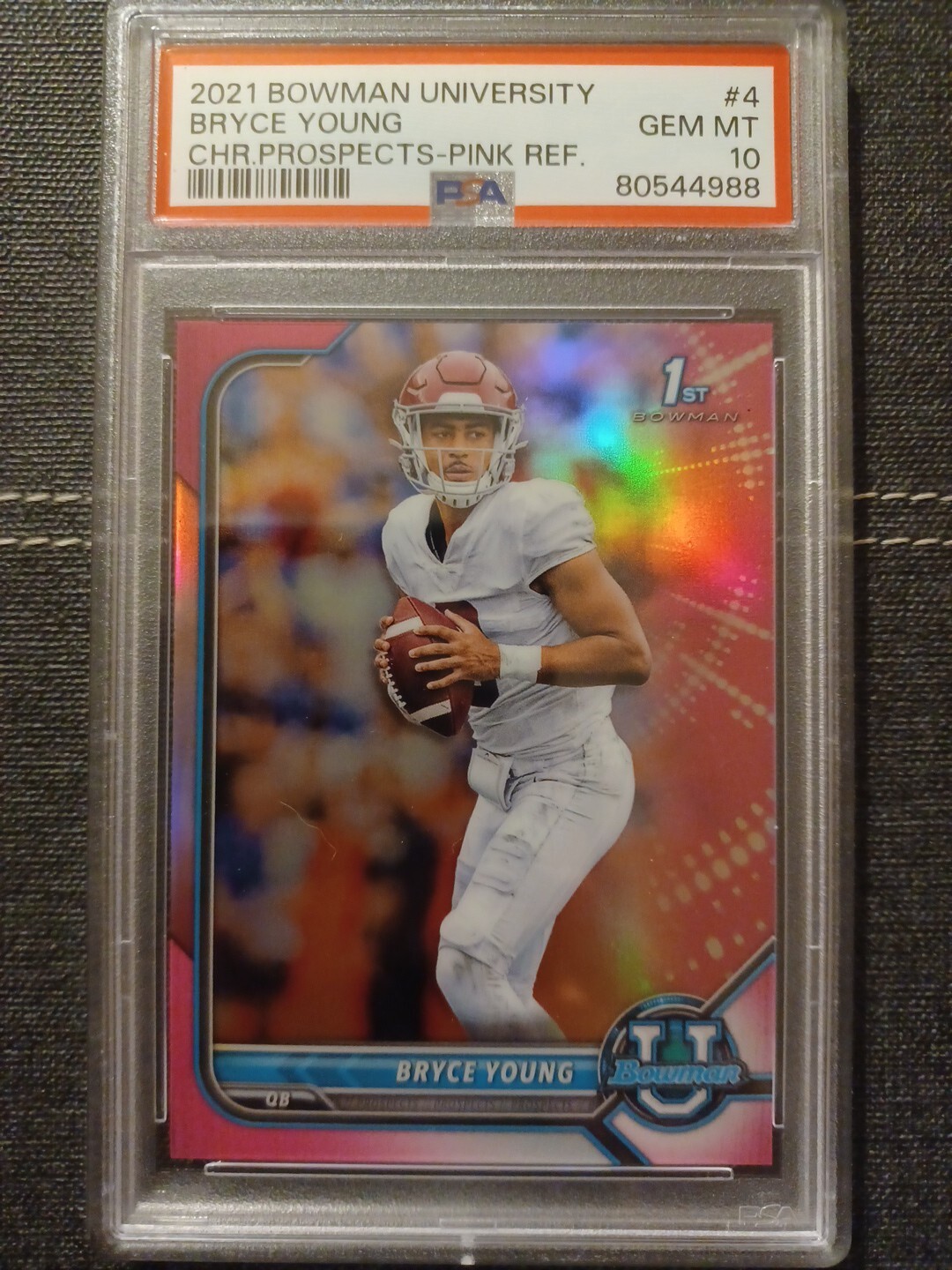 2021 Bowman University Bryce Young Chrome Prospects Pink Refractor PSA 10 Rookie