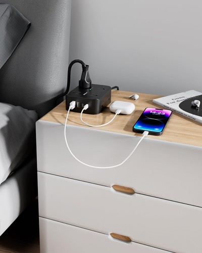 Power Strip Surge Protector - Flat Plug Wall Mount 8 Wide Outlets with 4 USB P - Picture 8 of 8