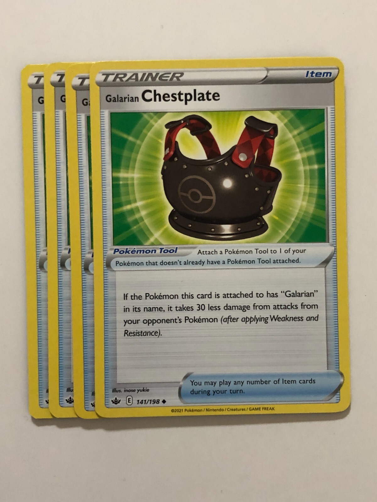 Pokemon Card Chilling Reign 4x Playset Galarian Chestplate 141/198