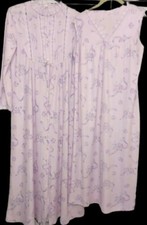 Vtg Sidney Bernstein Lavender Floral Lace Trim Set Nightgown Robe USA Sz: LG
