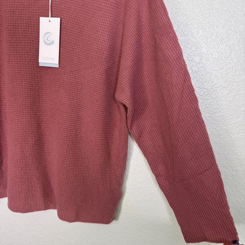 Calme Sweater Womens XL Cashmere Waffle Whip Stitch Knit Cozy Mauve Two Tone NEW - Picture 7 of 10