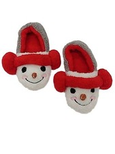 Womens Fuzzy White Gray Earmuff Snowman Slippers Christmas House Shoes S 5-6