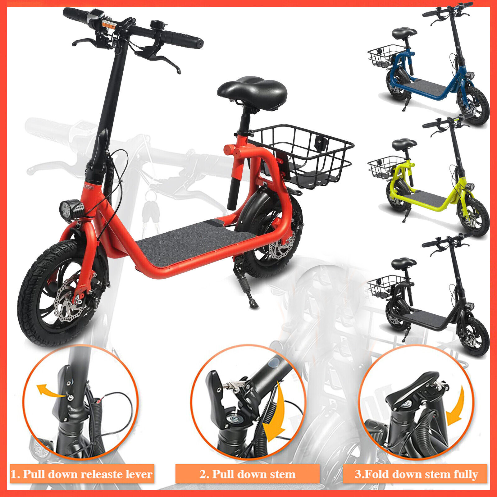 450W Adult Sports Electric Scooter with Seat Electric Moped Commuter E-bike NEW