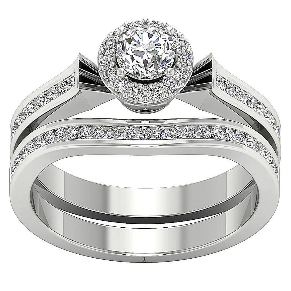 Bridal Engagement Ring Set VS F 0.90 Ct Lab Grown Round Diamond 10K Yellow Gold - Image 4 of 4