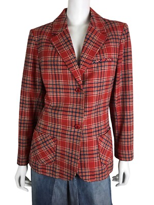 Vintage orig 60er Jahre PENDLETON rot kariert 100% Schurwolle Sakko Blazer UK 10-12