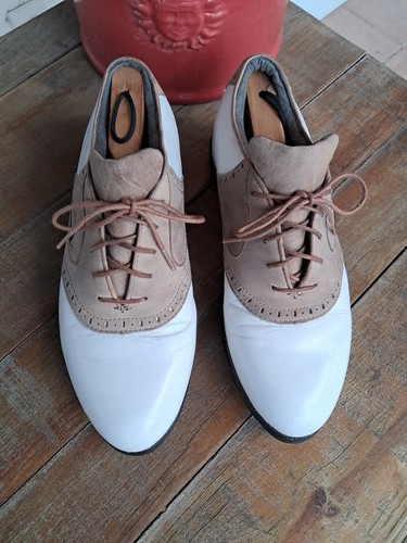 Nike Air Golf Shoes Mens Sz 9.5 Spike Cleats White & Brown Cushioned Top Lace-up