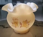 Fenton Custard Glass Ruffled Edge Rose Bowl Vase Signed