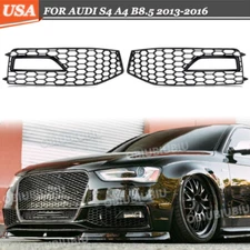 Black Front Honeycomb RS4 Style Fog Light Grill Cover For 2013-2016 Audi A4 B8.5