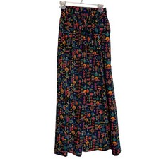 Vintage 70's Maxi Skirt Aztec Print 24" Waist Bright Colors on Black Hand Made