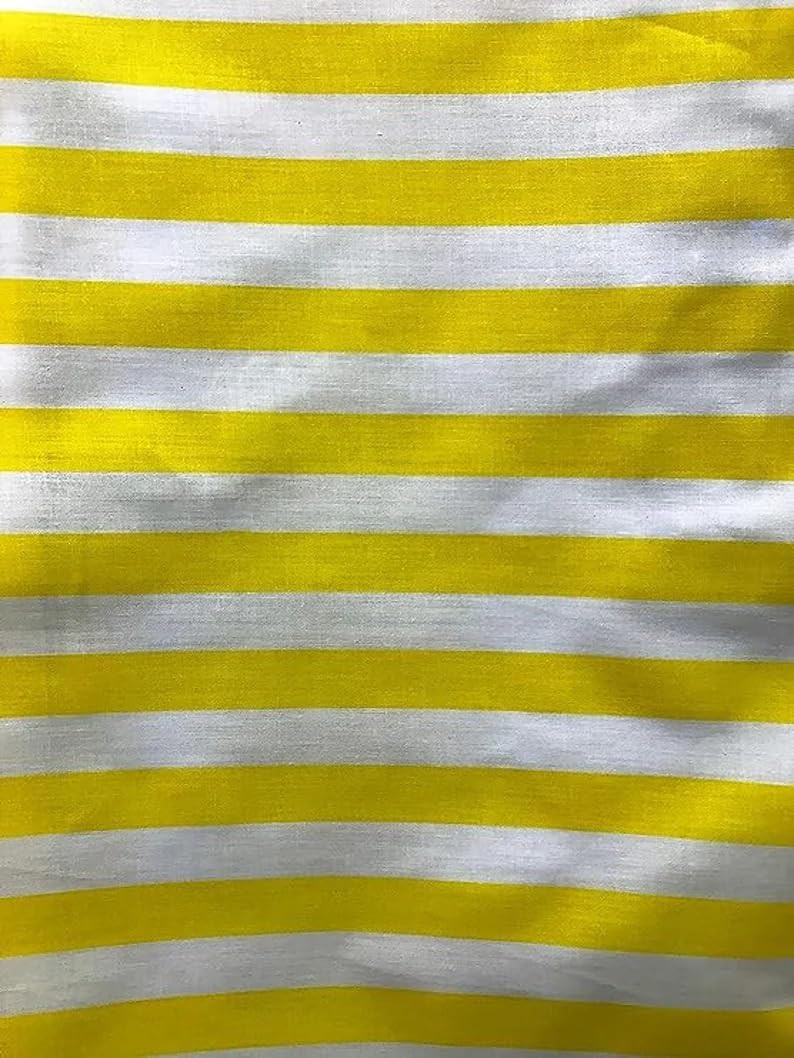 One Inch Stripe Poly Cotton Fabric Print Yellow/White 58" Wide SOLD BY YARD