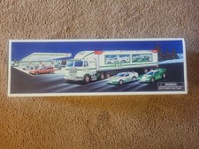 1997 HESS Toy Truck and Racers with 2 Stock Car Style Racers