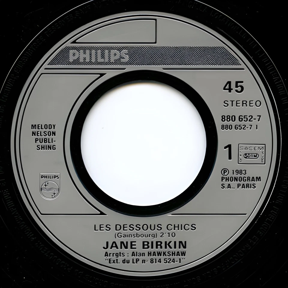 Jane Birkin - Les Dessous Chics  [ 1985 French Vinyl 7" Pop Chanson Gainsbourg ] - Image 3 of 4