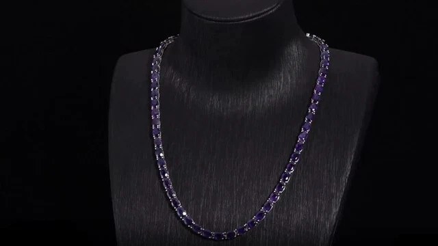 25Ct Oval Cut Amethyst Tennis necklace for Women 14K White Gold Plated 18" - Image 2 of 4