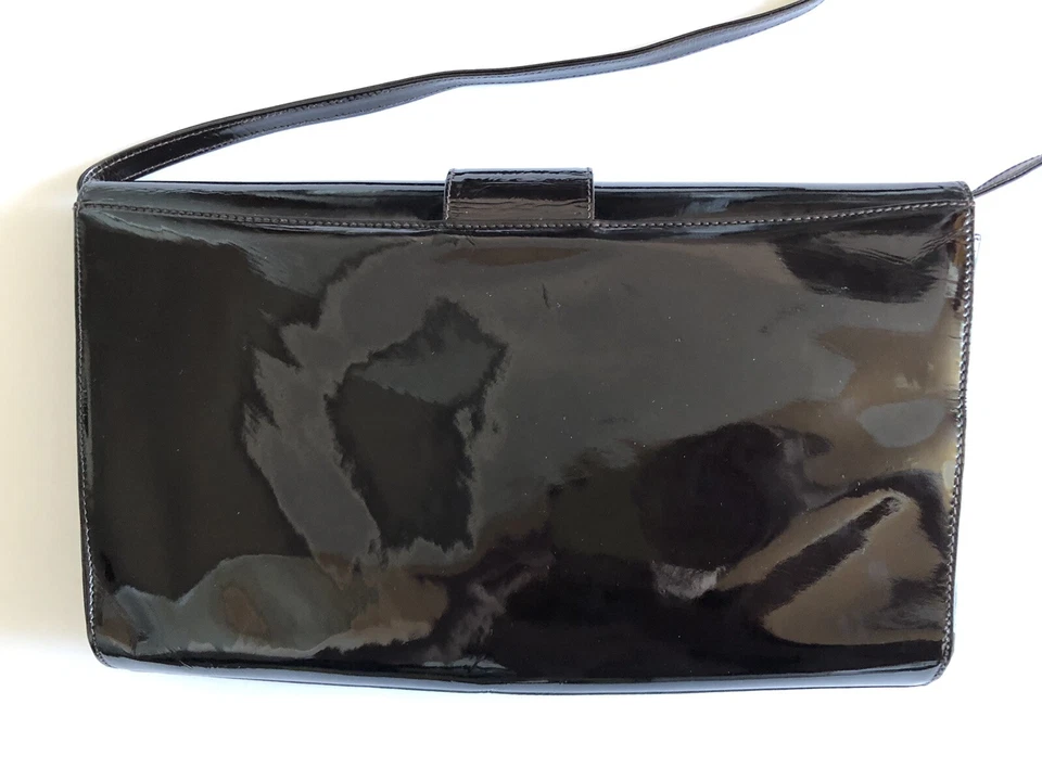 BALLY Vintage Brown Patent Leather Shoulder Bag Clutch Handbag - Image 3 of 4