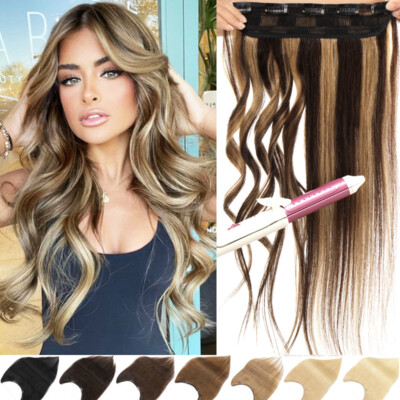 100G Brown Remy Clip in Human Hair Extensions One Piece 3/4 Full Head ...