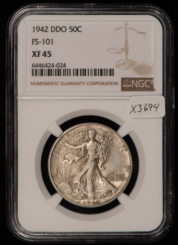 1942 50c Walking Liberty Silver Half Dollar - DDO - FS-101 - NGC XF 45 - X3694 - Picture 2 of 5