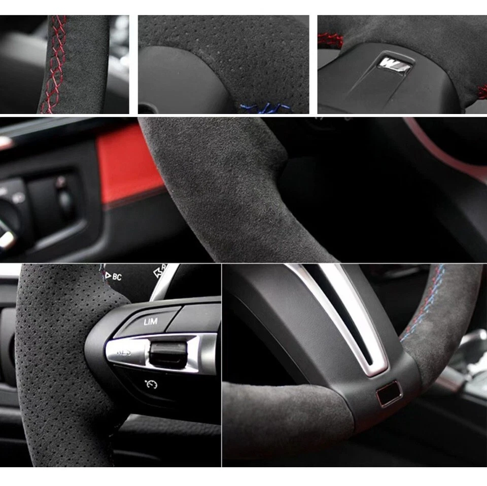 Cubierta de volante de gamuza negra suave cosida a mano para Audi A3 A1 SQ2 2018-2019 Foto 4 de 4