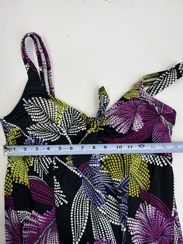 Paradise Bay Swimdress Women's Sz 18 Black Multicolor Wide Straps Front Bow - Picture 6 of 10
