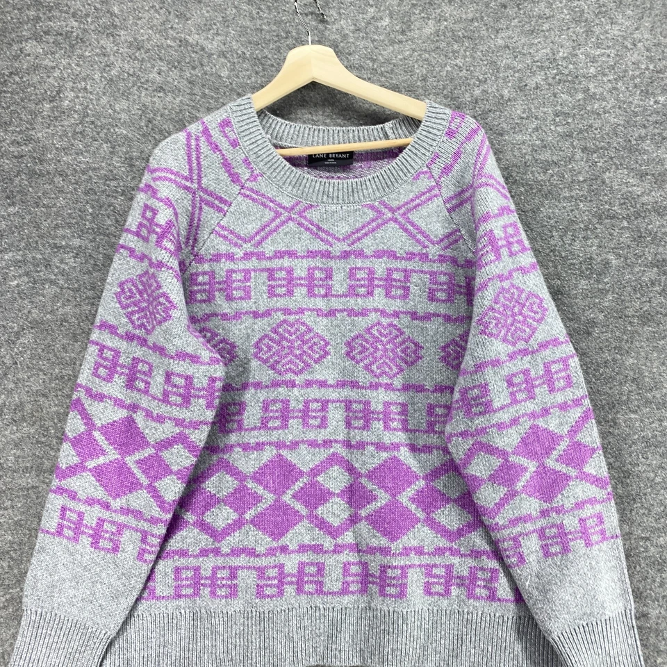 Lane Bryant Sweater Pullover Women 18/20 Plus Gray Geometric Knit Long Sleeve - Image 3 of 4