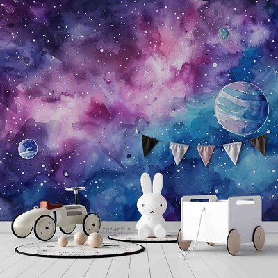 3D Planet Nebula Space Watercolor Self-adhesive Removable Wallpaper Murals 11