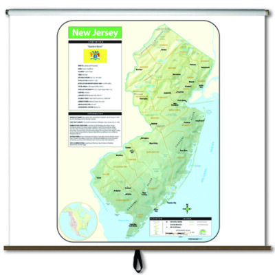 New Jersey Large Scale Shaded Relief Wall Map on Roller