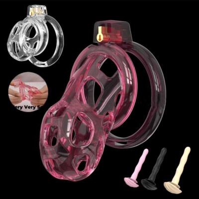 New Upgrade Silicone  Male Soft Chastity Cage Device Mamba Ring Lock Belt