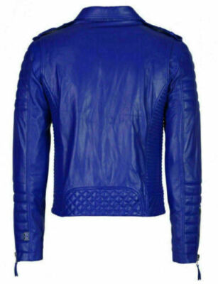 Men's Leather Jacket Royal Blue Genuine Lambskin Leather Biker