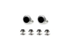 New Black Onyx Silver cuff links and studs with a double ring around the onyx 