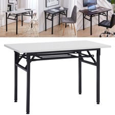 Folding Rectangle Study Desk Laptop Worktable Writing Station With Metal Shelves
