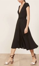 Reformation Becca Midi Dress Sz. S Black Casual,wrap,minimalist,wedding Guest