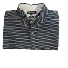 Tommy Hilfiger Button Down Shirt Slim Fit Mens L Navy Geometric Work Casual