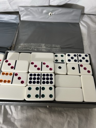 Vintage Set Of 2- Grey Box Colored Dominoes By Cardinal - Picture 4 of 7