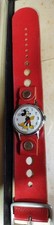 Vintage Time Mickey Mouse Watch With Red Leather Band