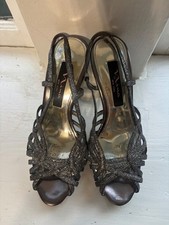 Nina Women s Silver Glitter Strappy Open Toe Stiletto Heels Size 6