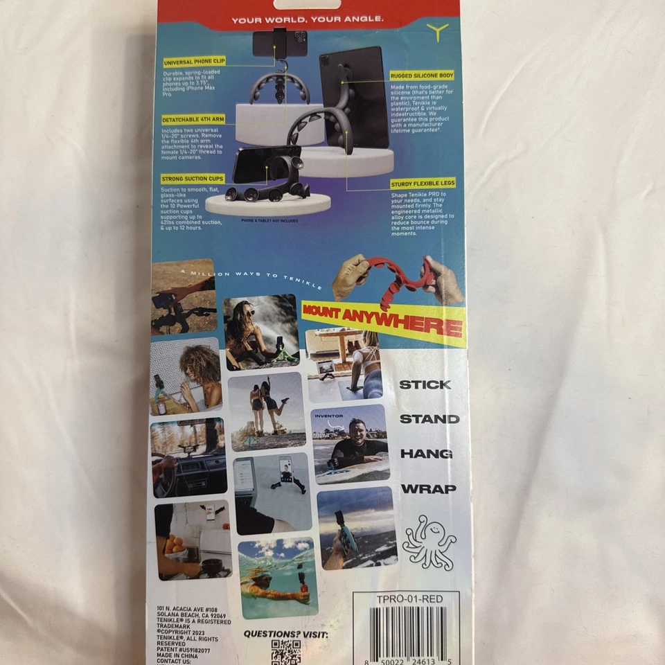 Tenikle Pro Tripod Bendable Flexible Suction Cup Phone and Camera Mount Red - Image 2 of 4