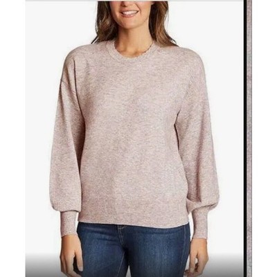 Ella Moss Sweater Sz M Women Scalloped Neck Gardenia Puff Long Sleeves Pink