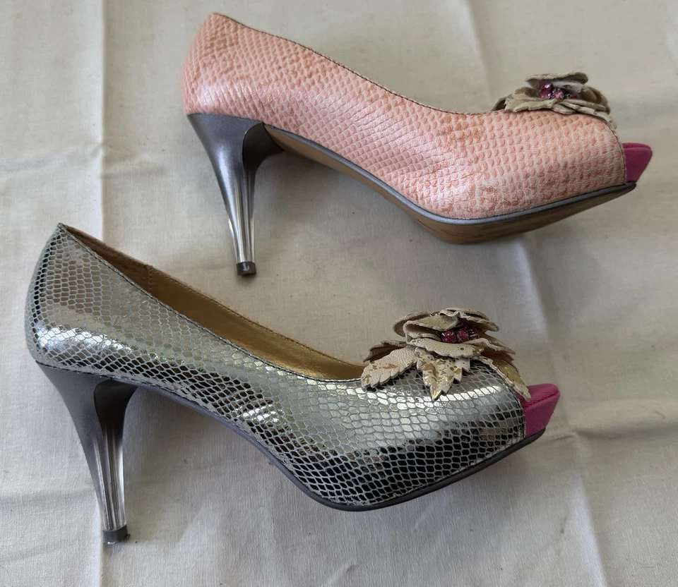 POETIC LICENCE "Faithfully Yours" Snakeskin Stilettos Peep-Toe Heels 38.5 Artsy - Image 3 of 4