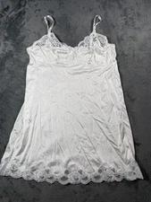 Vintage Solange Lingerie Slip Womens 36 White Lace Nylon Nightgown Made USA