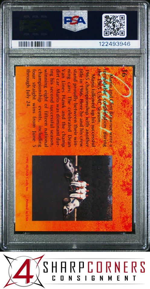 1992 HI-TECH MARIO ANDRETTI #16 CLINT BRAWNER HOF  PSA 10 - Image 2 of 2