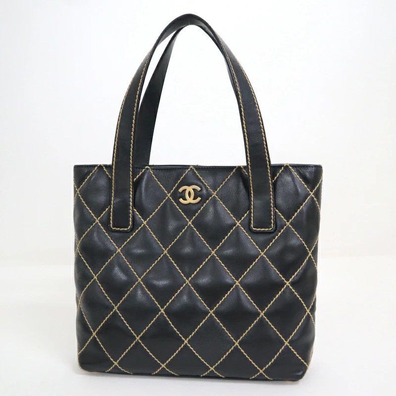 Chanel Black Wild Stitch Leather Tote Bag with Gold Hardware A18126