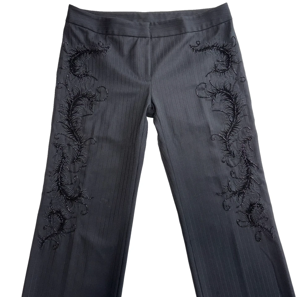 Express Stretch Pants Y2K Vintage Wool Beaded Pinstripe Wide Leg Size 13 RARE - Image 2 of 4