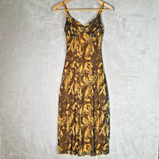 Urban Outfitters Dress Sz XS Mesh Midi Bodycon Formal Party Event Gold Abstract