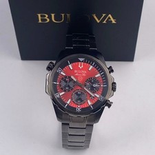 Bulova Marine Star 98B350 Men's Chronograph Quartz Watch Red Dial Stainless 43mm