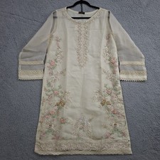 Agha Noor DRESS M Sheer Ivory Pakistani Tunic Floral Beaded Embroidered Formal