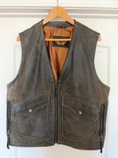 HARLEY DAVIDSON BILLINGS DISTRESSED BROWN LEATHER MOTORCYCLE BIKER VEST MENS XL