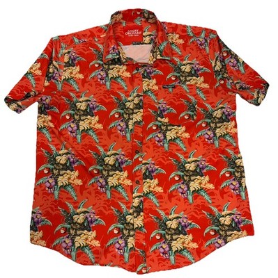 Angry Orchard Cider Shirt Mens XL Red Floral All Over Print Camp Short Sleeve