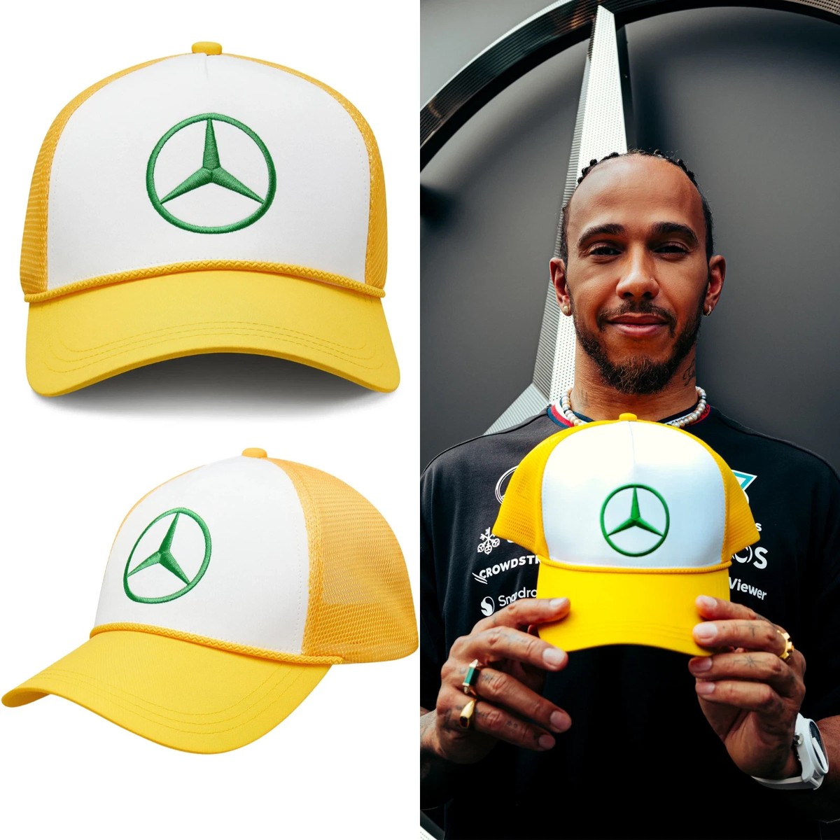 Mercedes AMG Petronas F1 Team Lewis Hamilton Hat - 2023 Neon Yellow Cap